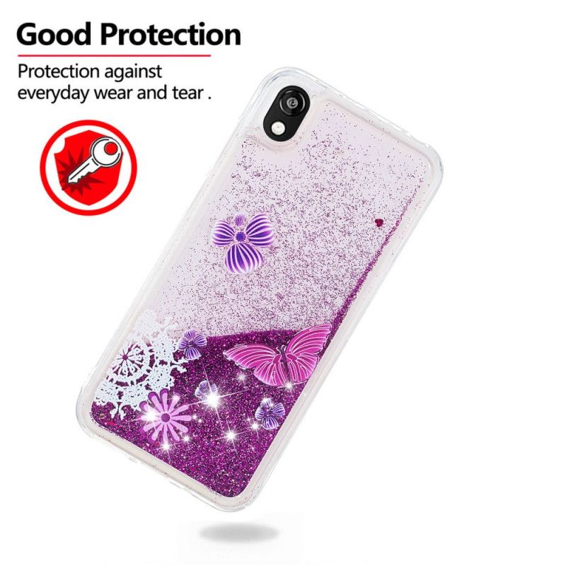 Cover for Huawei Y5 2019 Lyseblå Sommerfugl Galskab Glitter