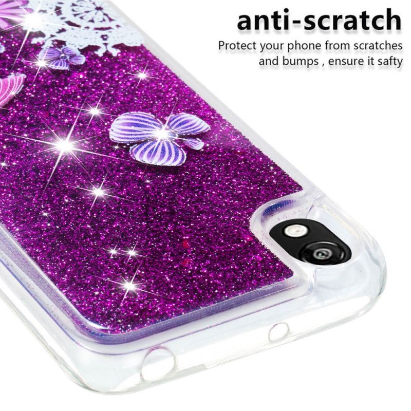 Cover for Huawei Y5 2019 Lyseblå Sommerfugl Galskab Glitter