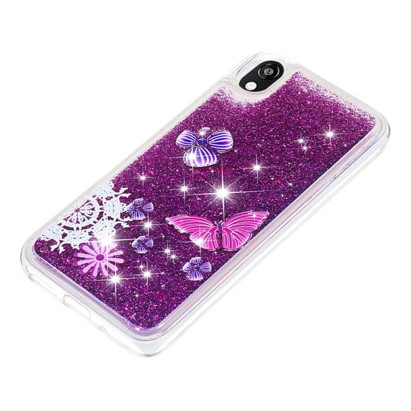 Cover for Huawei Y5 2019 Lyseblå Sommerfugl Galskab Glitter