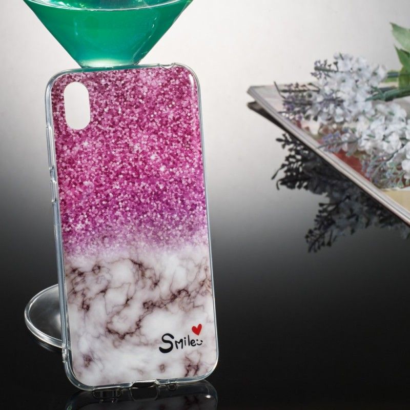 Cover Huawei Y5 2019 Marmor Glitter Og Smil Beskyttelse