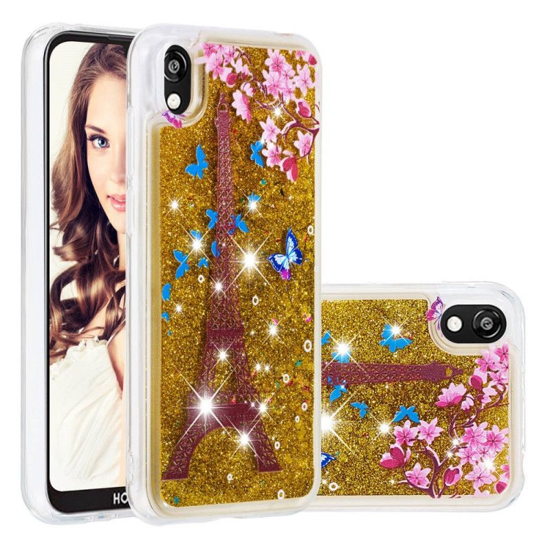 Cover Huawei Y5 2019 Mobilcover Blomst Eiffeltårnet Glitter