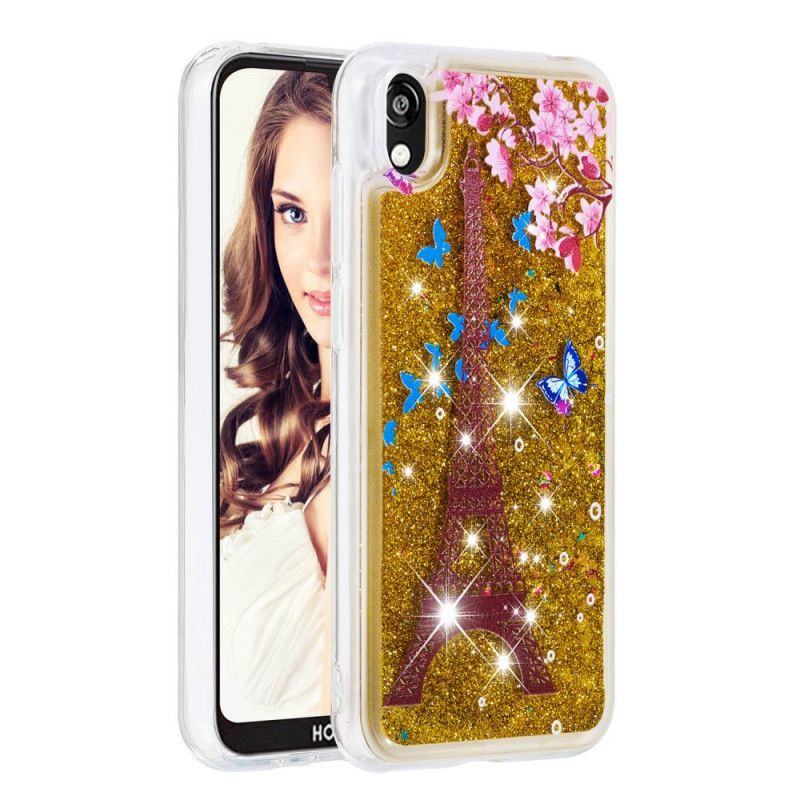 Cover Huawei Y5 2019 Mobilcover Blomst Eiffeltårnet Glitter