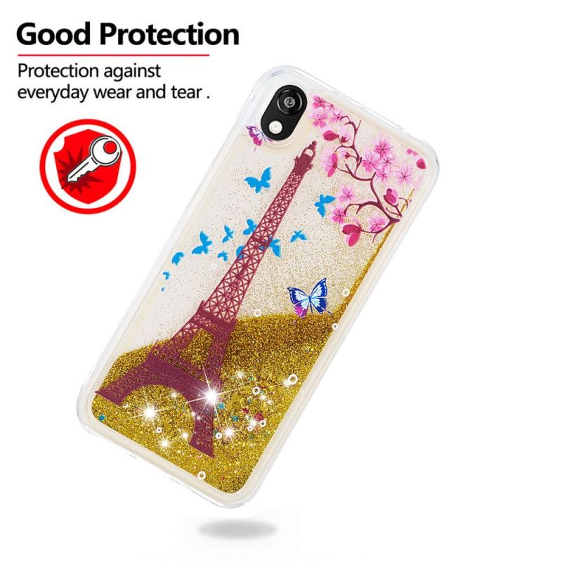 Cover Huawei Y5 2019 Mobilcover Blomst Eiffeltårnet Glitter