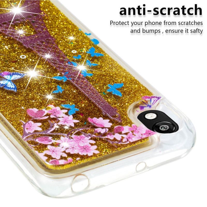 Cover Huawei Y5 2019 Mobilcover Blomst Eiffeltårnet Glitter