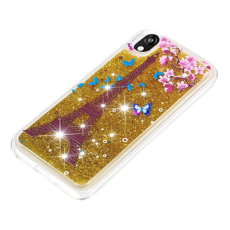 Cover Huawei Y5 2019 Mobilcover Blomst Eiffeltårnet Glitter