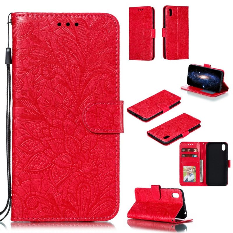 Flip Cover Huawei Y5 2019 Lilla Mobilcover Tribal Thong Blomster