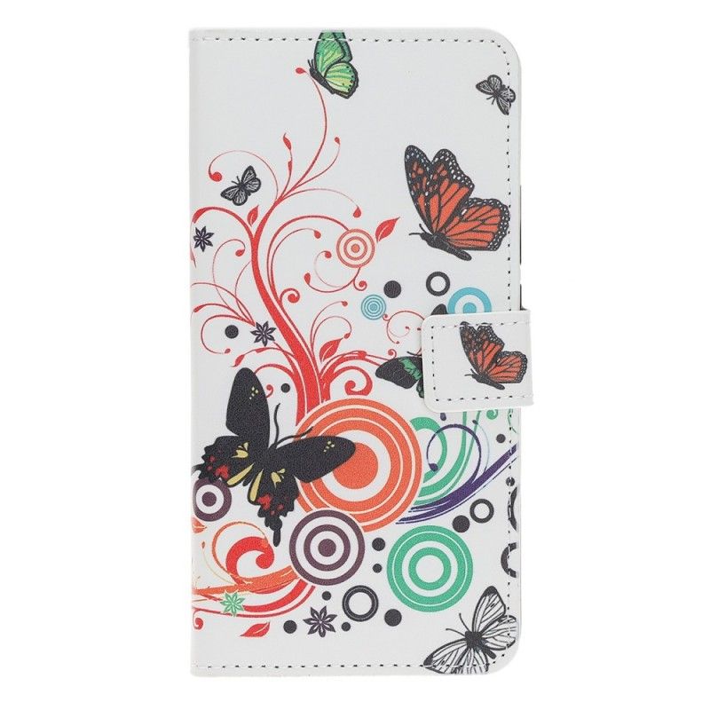 Flip Cover Huawei Y5 2019 Sort Sommerfugle Og Blomster