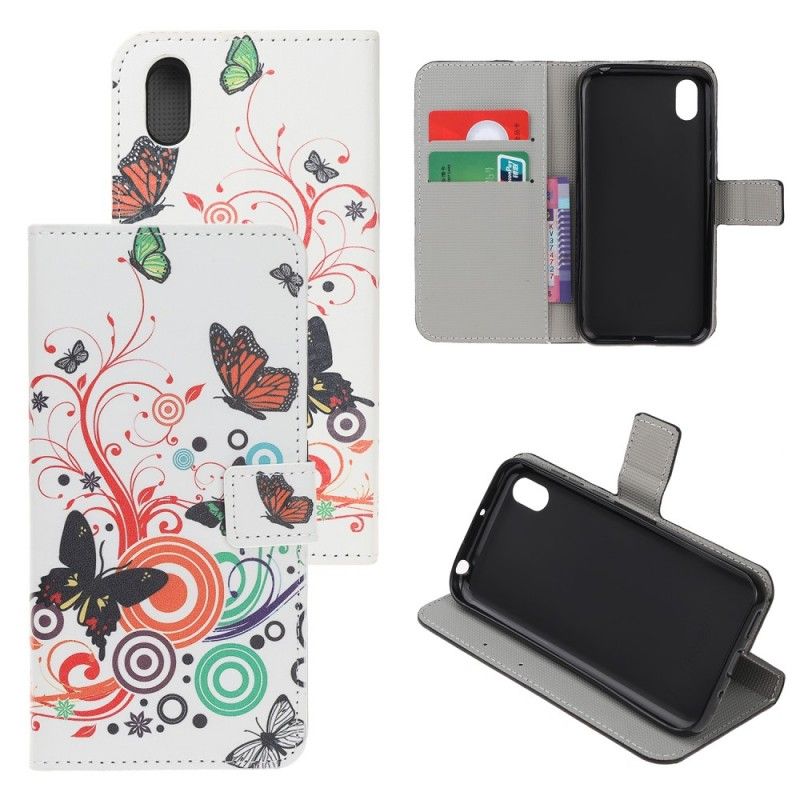 Flip Cover Huawei Y5 2019 Sort Sommerfugle Og Blomster