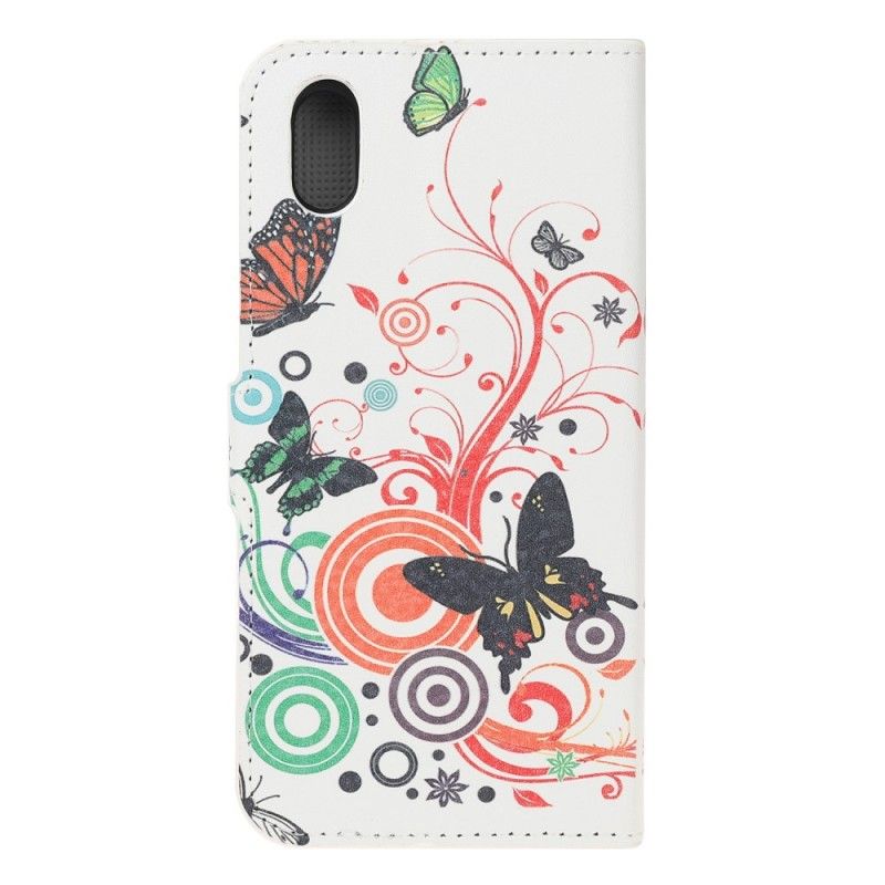 Flip Cover Huawei Y5 2019 Sort Sommerfugle Og Blomster