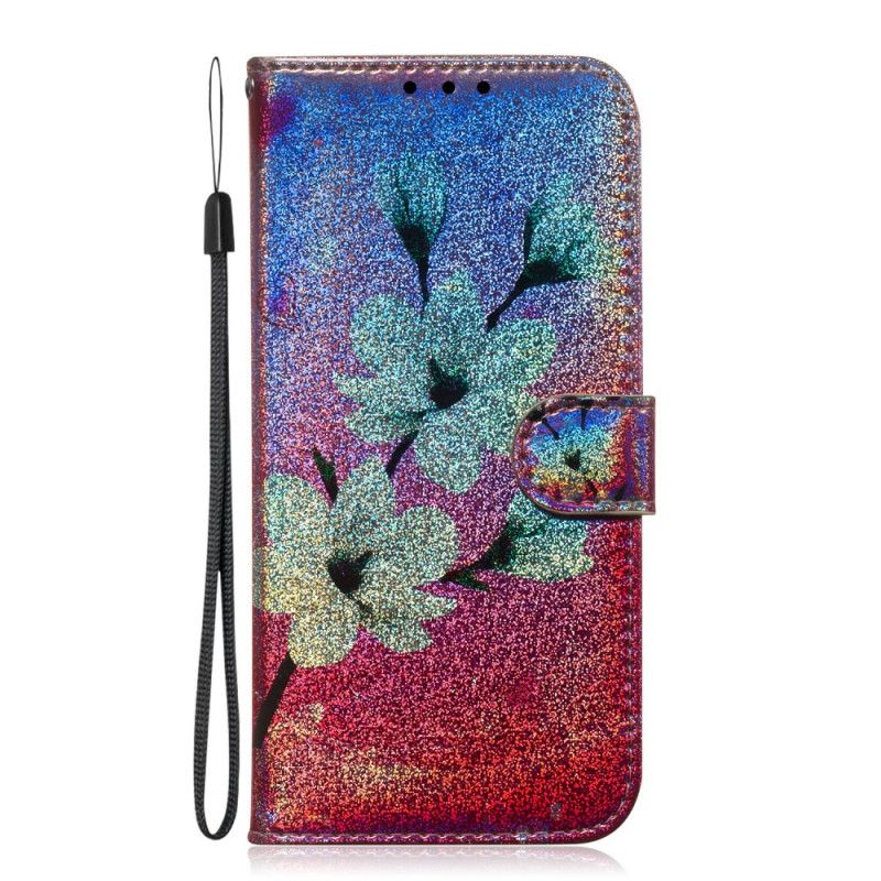 Flip Cover Læder for Huawei Y5 2019 Glitter Blomster