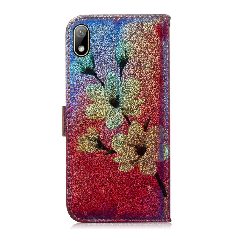 Flip Cover Læder for Huawei Y5 2019 Glitter Blomster