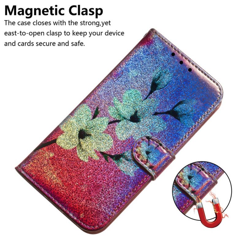 Flip Cover Læder for Huawei Y5 2019 Glitter Blomster