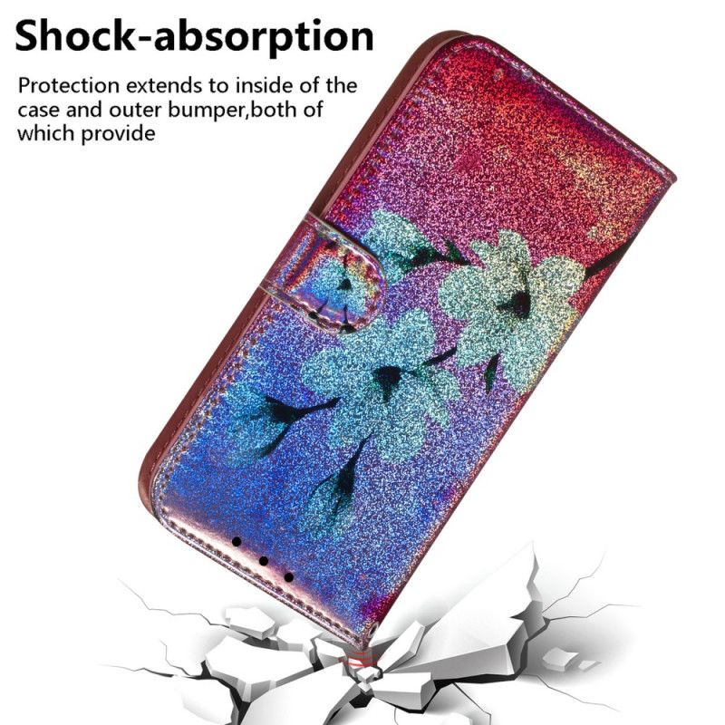 Flip Cover Læder for Huawei Y5 2019 Glitter Blomster