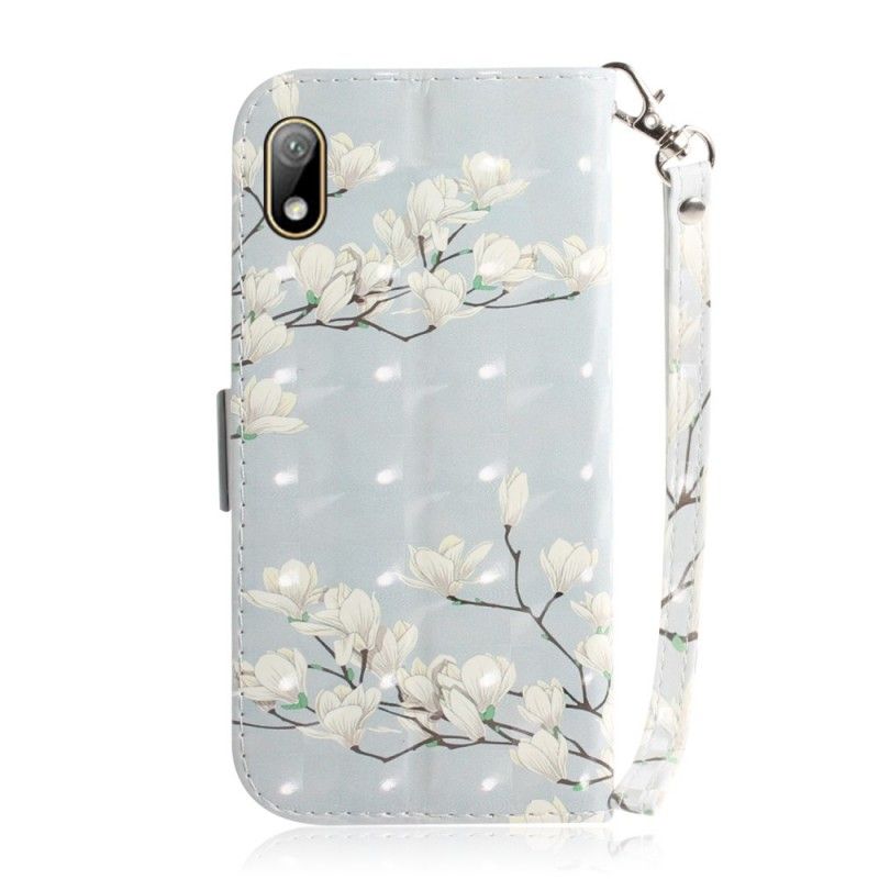 Flip Cover Læder Huawei Y5 2019 Blomstrende Træ Med Rem