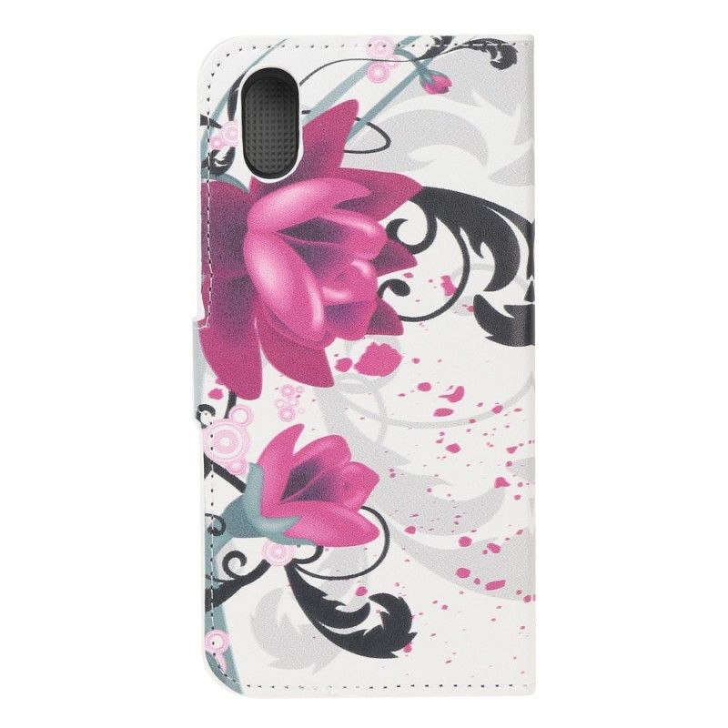 Flip Cover Læder Huawei Y5 2019 Magenta Tropiske Blomster