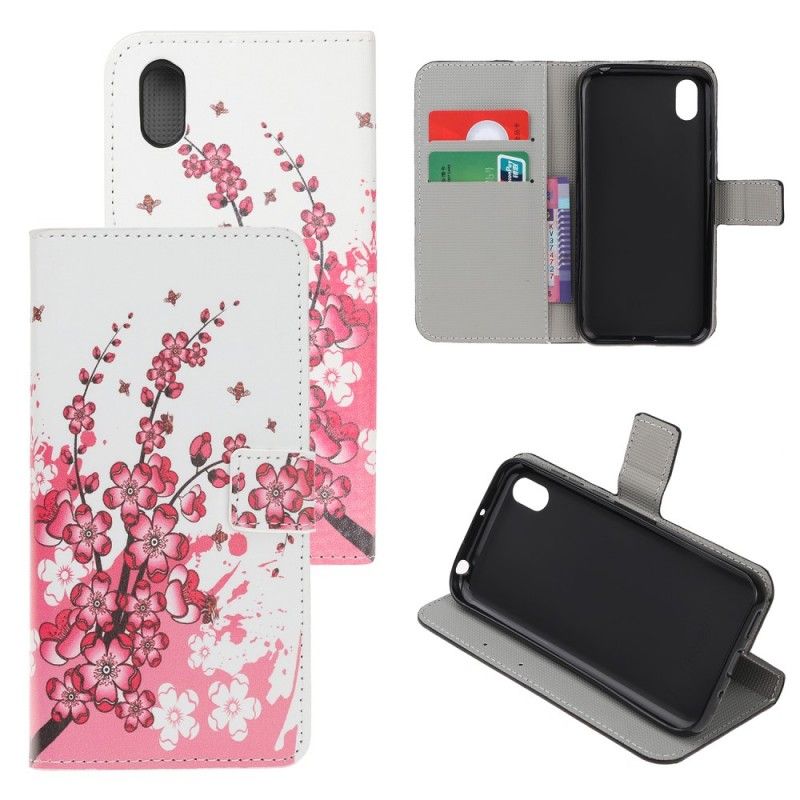 Flip Cover Læder Huawei Y5 2019 Magenta Tropiske Blomster