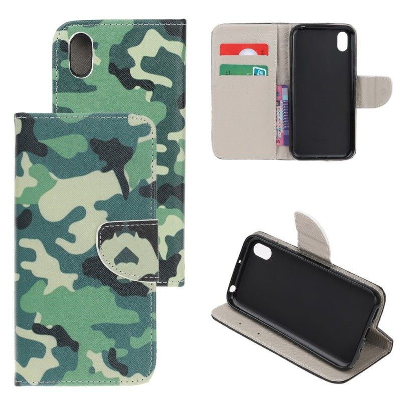 Flip Cover Læder Huawei Y5 2019 Militær Camouflage Original