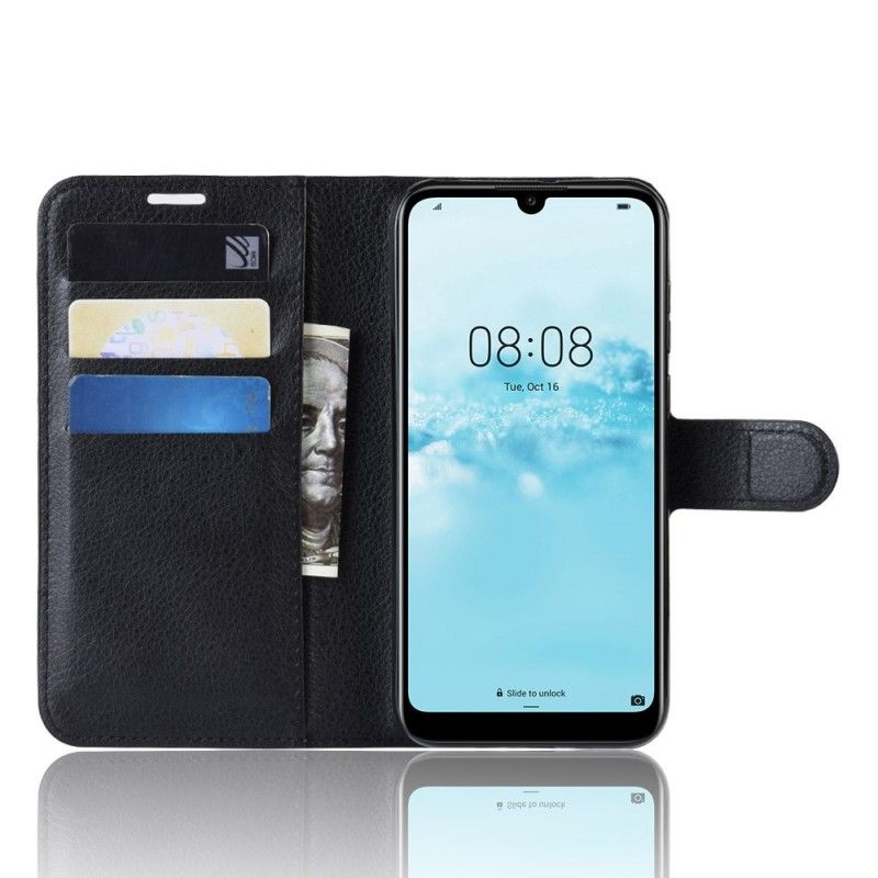 Flip Cover Læder Huawei Y5 2019 Sort Retro Lychee