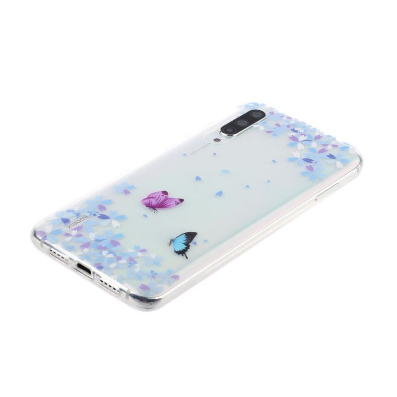 Cover Xiaomi Mi 9 Lite Gennemsigtige Sommerfugle Og Blomster Original