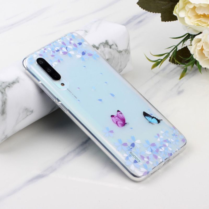 Cover Xiaomi Mi 9 Lite Gennemsigtige Sommerfugle Og Blomster Original