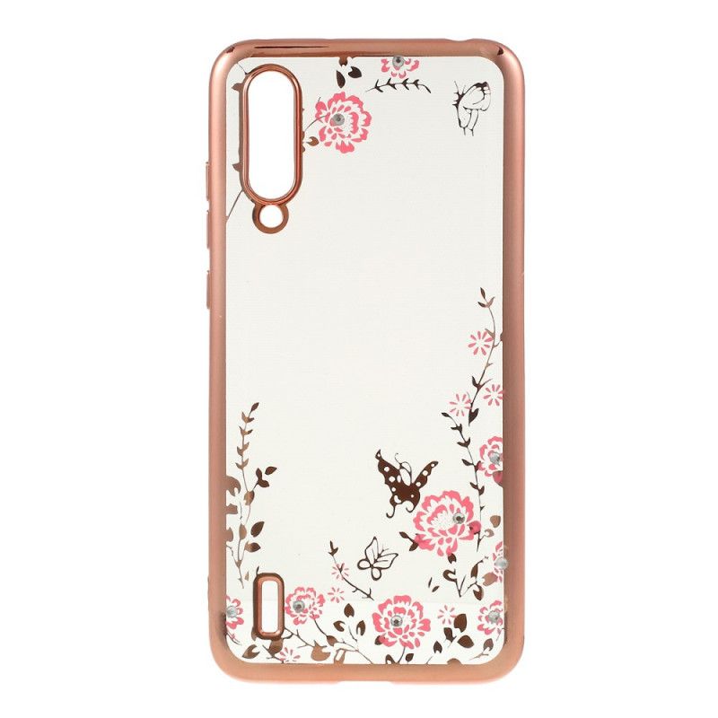 Cover Xiaomi Mi 9 Lite Rose Gold Blomst Og Sommerfugl Diamanter