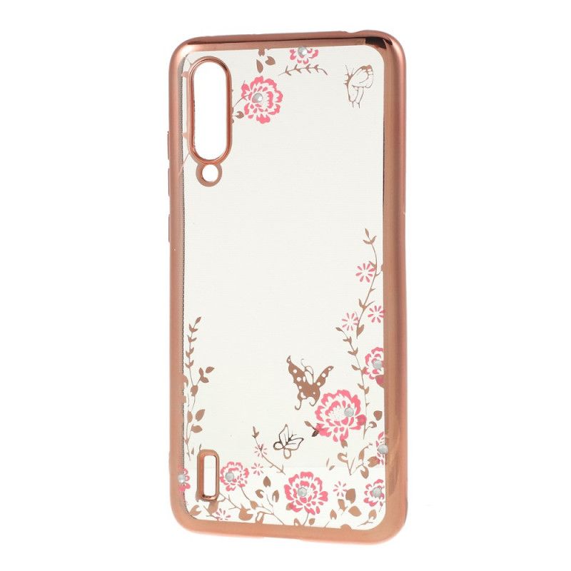 Cover Xiaomi Mi 9 Lite Rose Gold Blomst Og Sommerfugl Diamanter