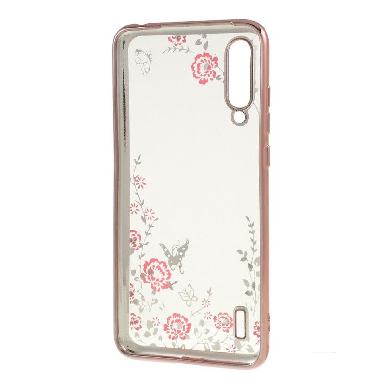 Cover Xiaomi Mi 9 Lite Rose Gold Blomst Og Sommerfugl Diamanter