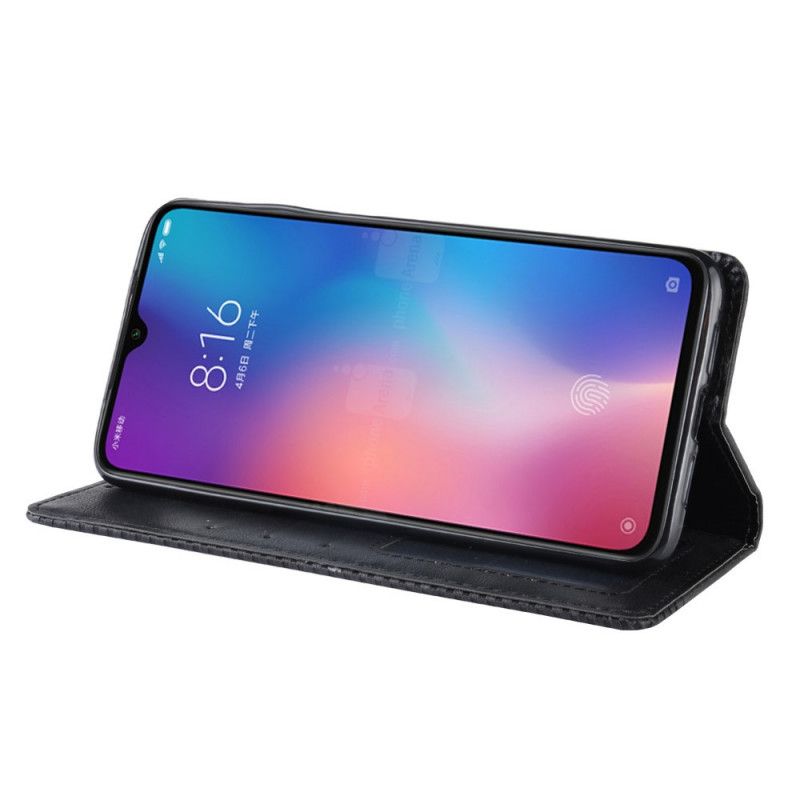 Læder Cover Xiaomi Mi 9 Lite Sort Stiliseret Vintage Lædereffekt