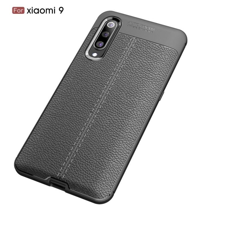 Cover Xiaomi Mi 9 Sort Dobbelt Line Lychee Læder Effekt Original