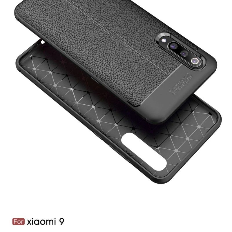 Cover Xiaomi Mi 9 Sort Dobbelt Line Lychee Læder Effekt Original