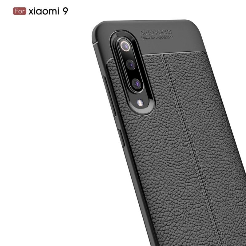 Cover Xiaomi Mi 9 Sort Dobbelt Line Lychee Læder Effekt Original