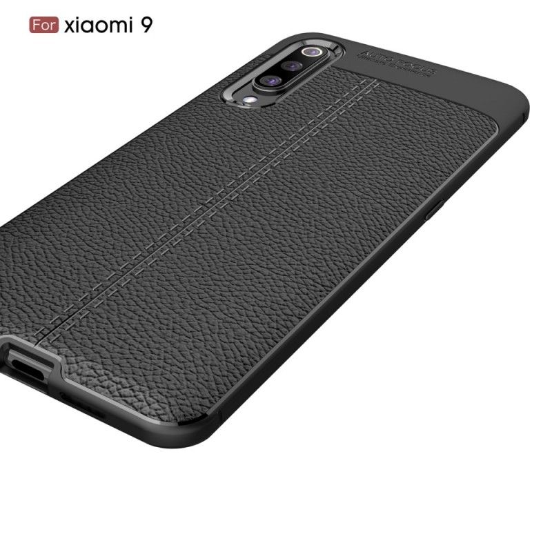 Cover Xiaomi Mi 9 Sort Dobbelt Line Lychee Læder Effekt Original