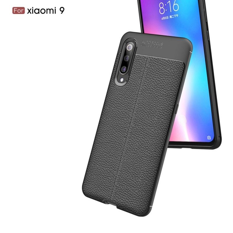 Cover Xiaomi Mi 9 Sort Dobbelt Line Lychee Læder Effekt Original