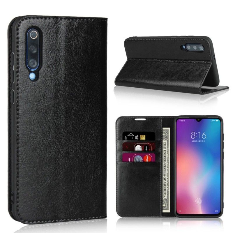 Læder Cover Xiaomi Mi 9 Sort Mobilcover Ægte Læder