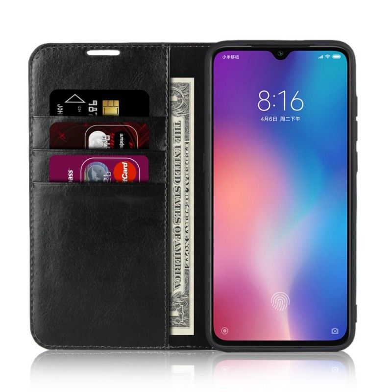 Læder Cover Xiaomi Mi 9 Sort Mobilcover Ægte Læder