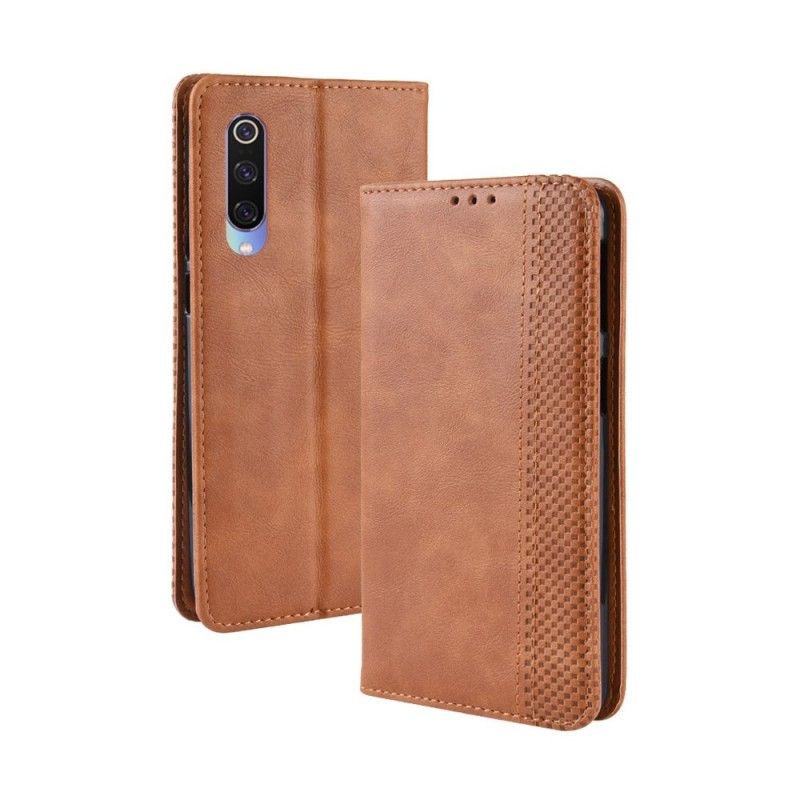 Læder Cover Xiaomi Mi 9 Sort Mobilcover Stiliseret Vintage Lædereffekt