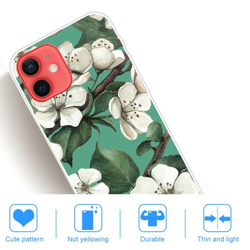 Cover iPhone 13 Mini Telefon Etui Malede Hvide Blomster