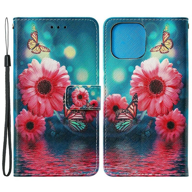 Flip Cover iPhone 13 Mini Blomster Og Sommerfugle