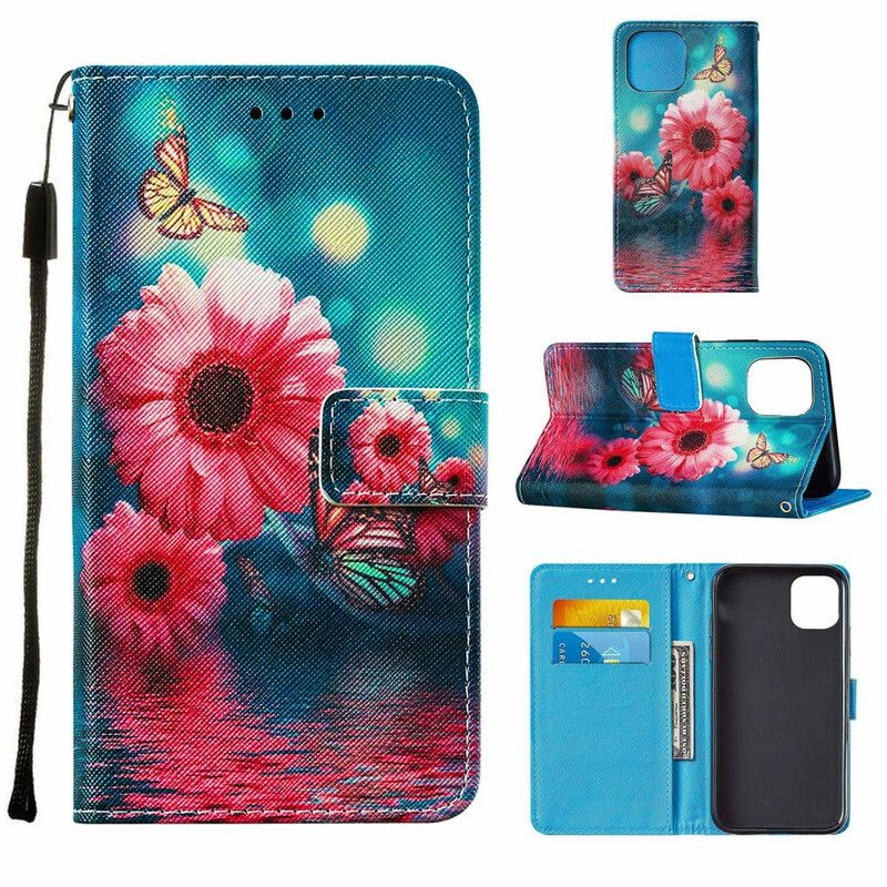 Flip Cover iPhone 13 Mini Blomster Og Sommerfugle