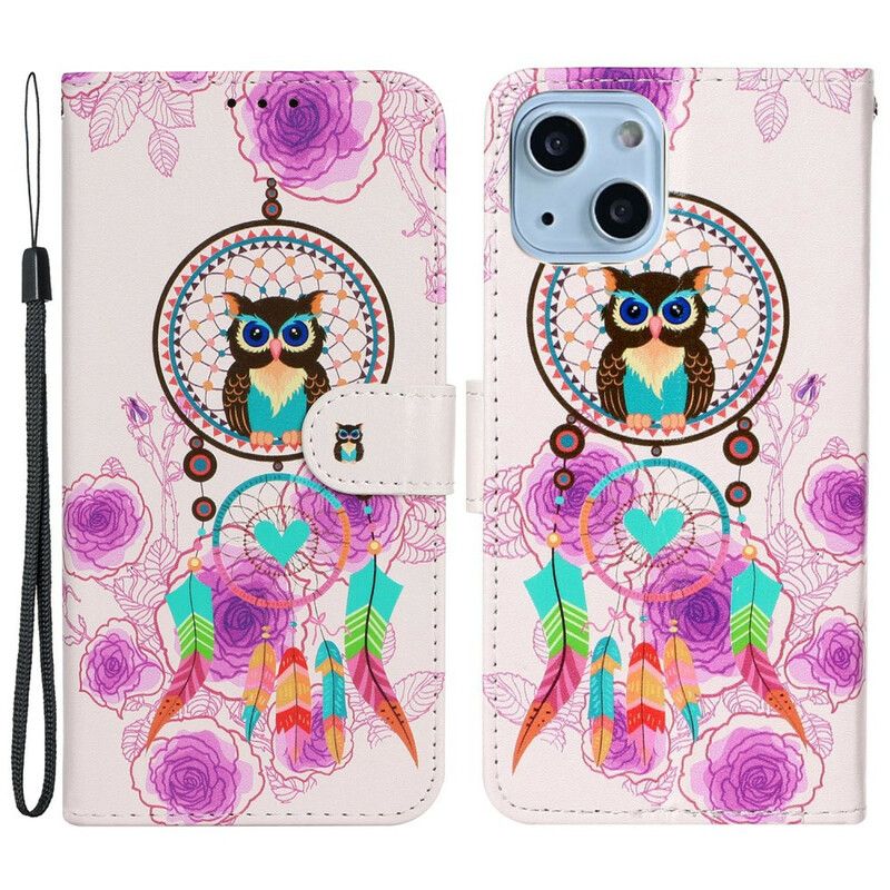 Flip Cover iPhone 13 Mini Ugle Mandala Med Rem