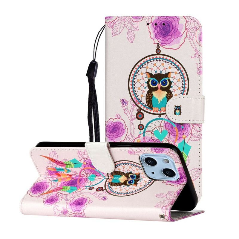 Flip Cover iPhone 13 Mini Ugle Mandala Med Rem