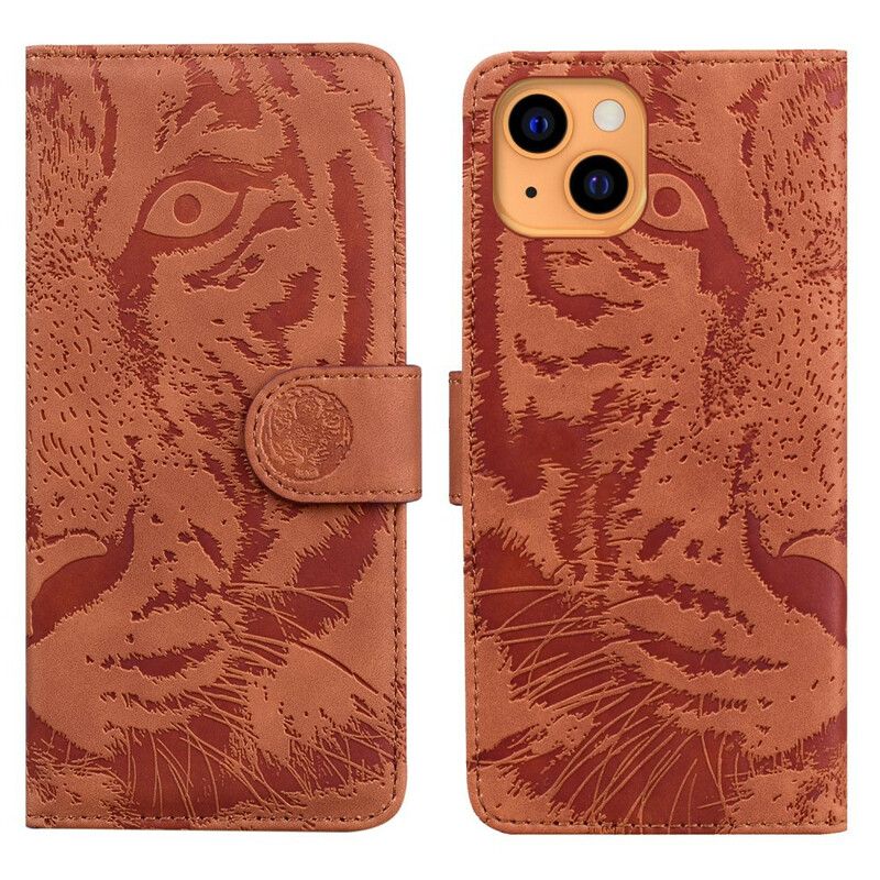 Flip Cover Til iPhone 13 Mini Tiger Face Print