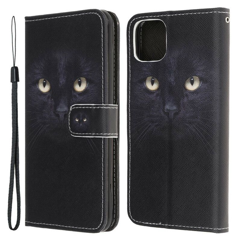 Læder Cover iPhone 13 Mini Black Strappy Cat Eyes