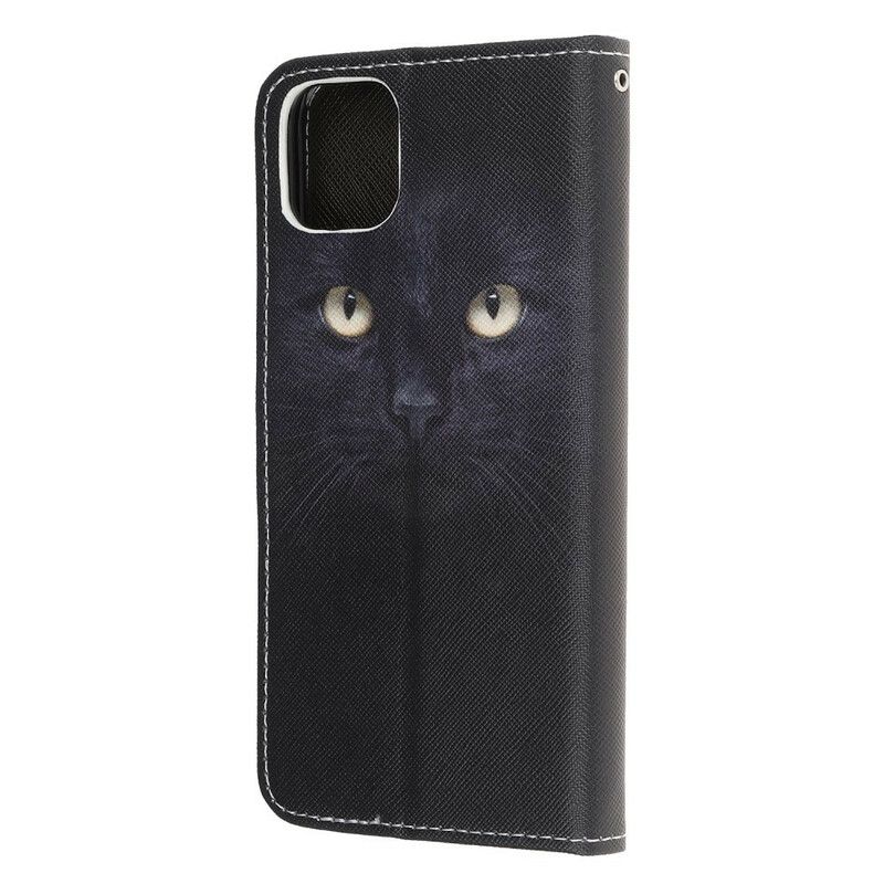 Læder Cover iPhone 13 Mini Black Strappy Cat Eyes