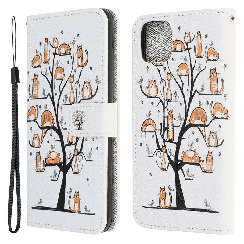 Læder Cover iPhone 13 Mini Funky Cats Strappy