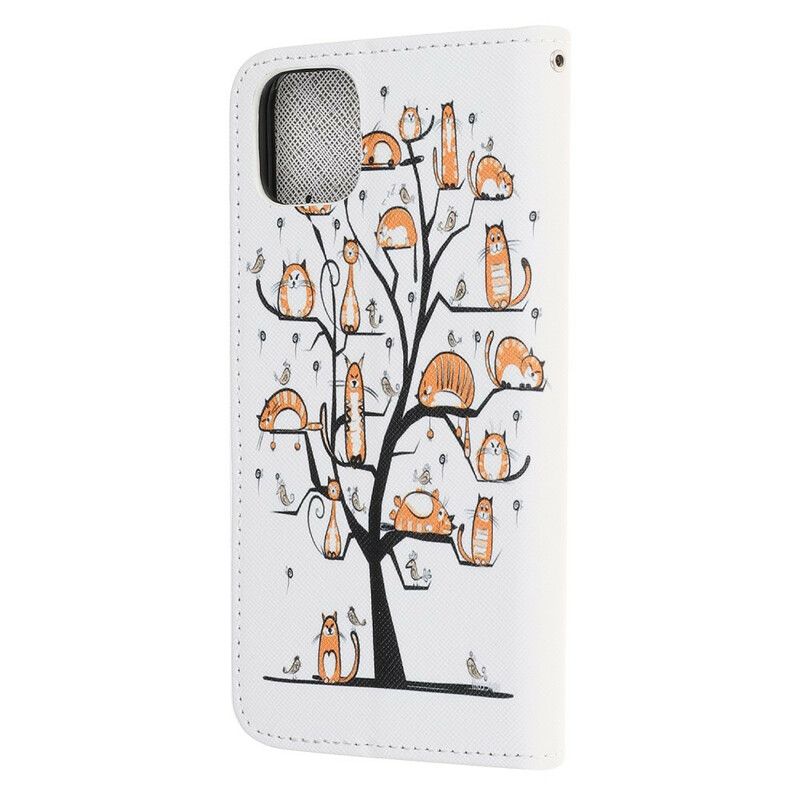 Læder Cover iPhone 13 Mini Funky Cats Strappy