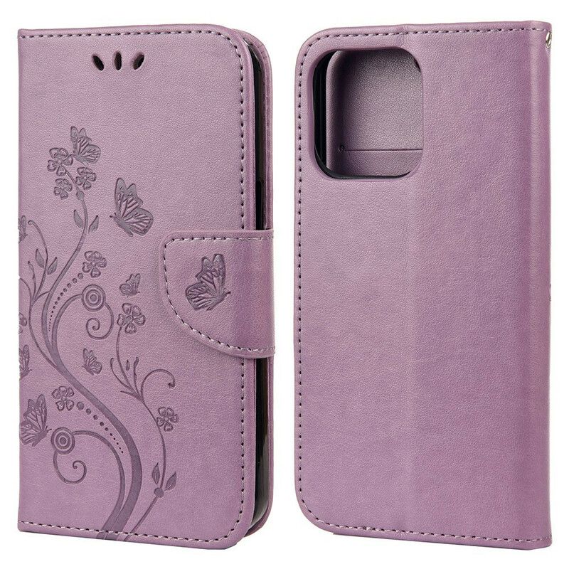 Læder Cover iPhone 13 Mini Telefon Etui Floral Strappy