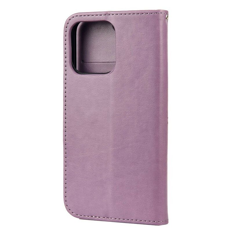 Læder Cover iPhone 13 Mini Telefon Etui Floral Strappy