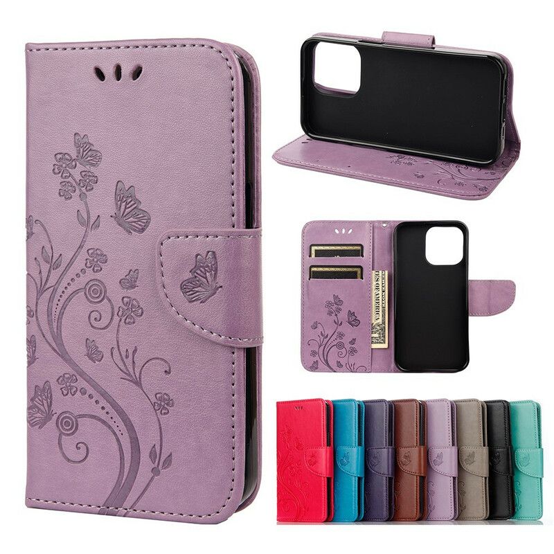 Læder Cover iPhone 13 Mini Telefon Etui Floral Strappy