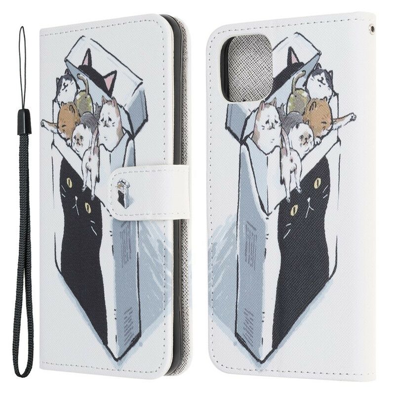 Læder Cover iPhone 13 Mini Telefon Etui Levering Thong Cats